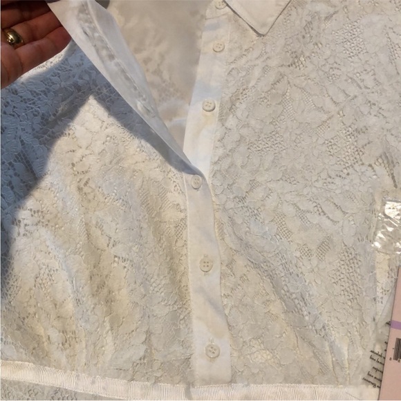Nanette Lepore Lace Short Sleeve Button Zipper Closure off White Shirt Dress 6 - Picture 6 of 15